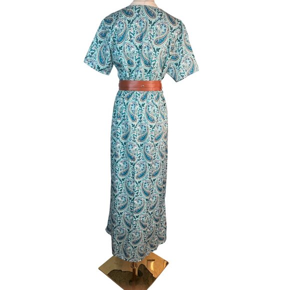 2/$50 NEW Bohemian Large Paisley V-Neck Maxi Wrap Dress Belt Large Slit - Picture 4 of 16